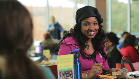 Penn State in Pittsburgh female student in dining commons.